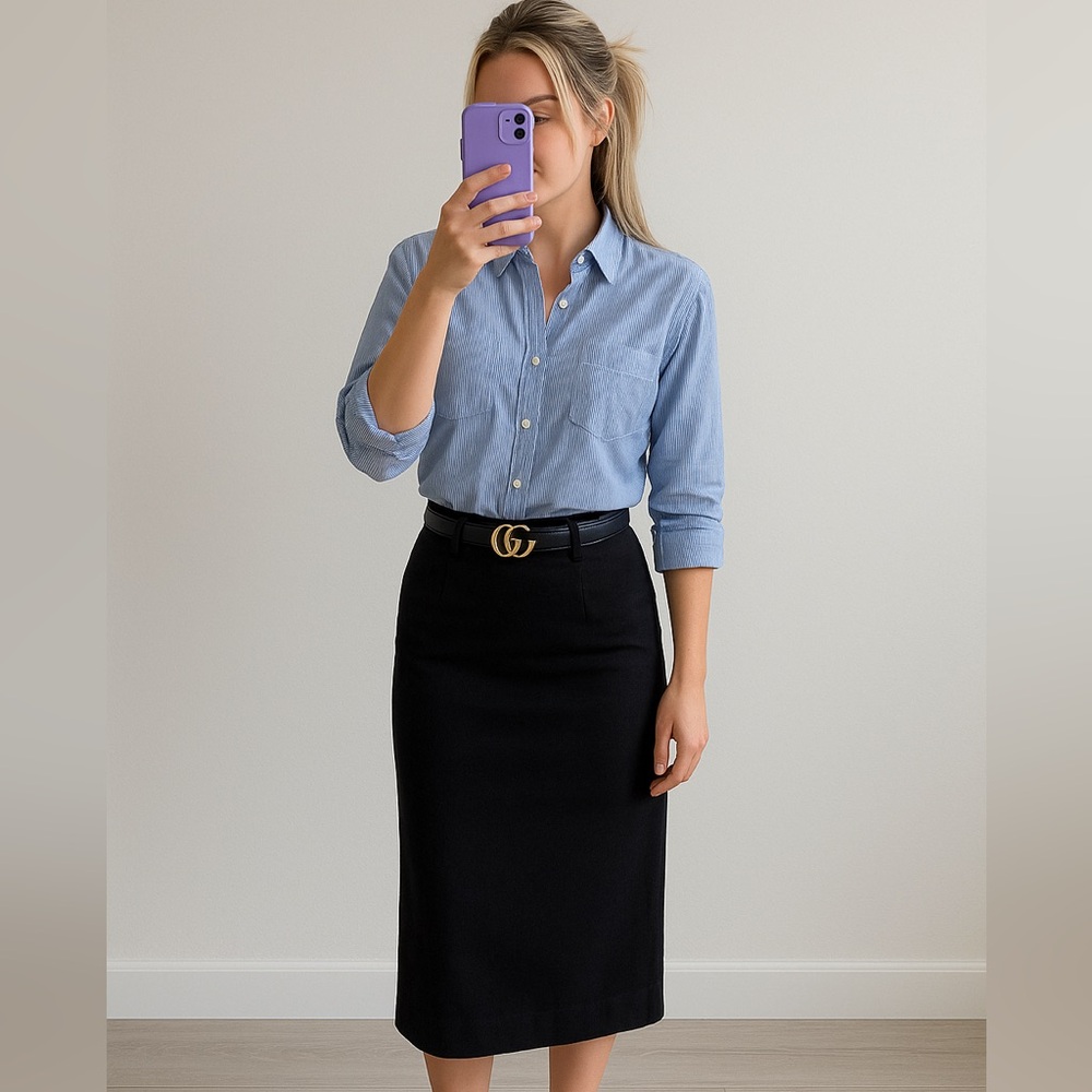 Twik Black Denim Midi Skirt